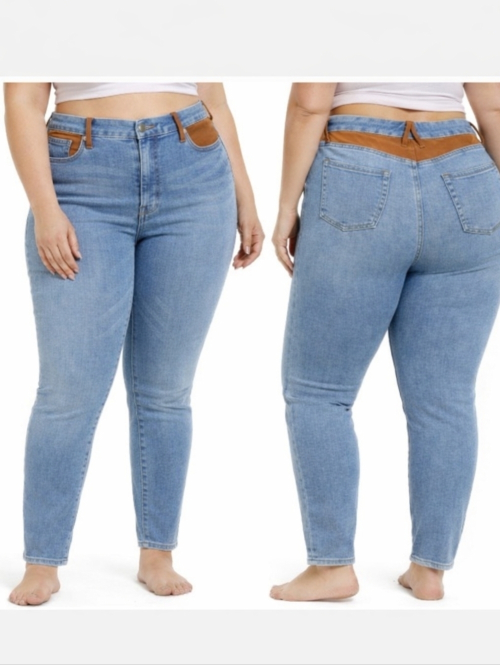 Good American Suede Mix High Waisted Skinny Jeans Plus Size 18 New